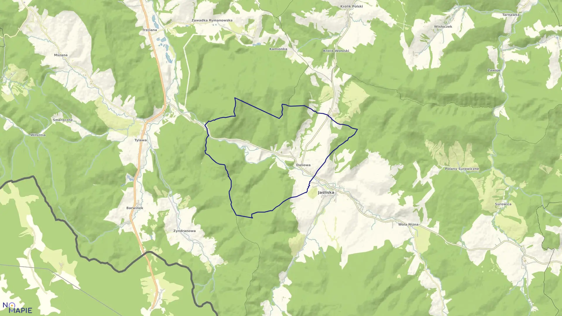 Mapa obrębu Daliowa w gminie Jaśliska