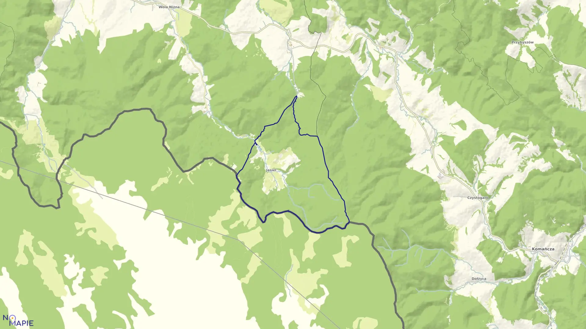 Mapa obrębu Jasiel w gminie Jaśliska