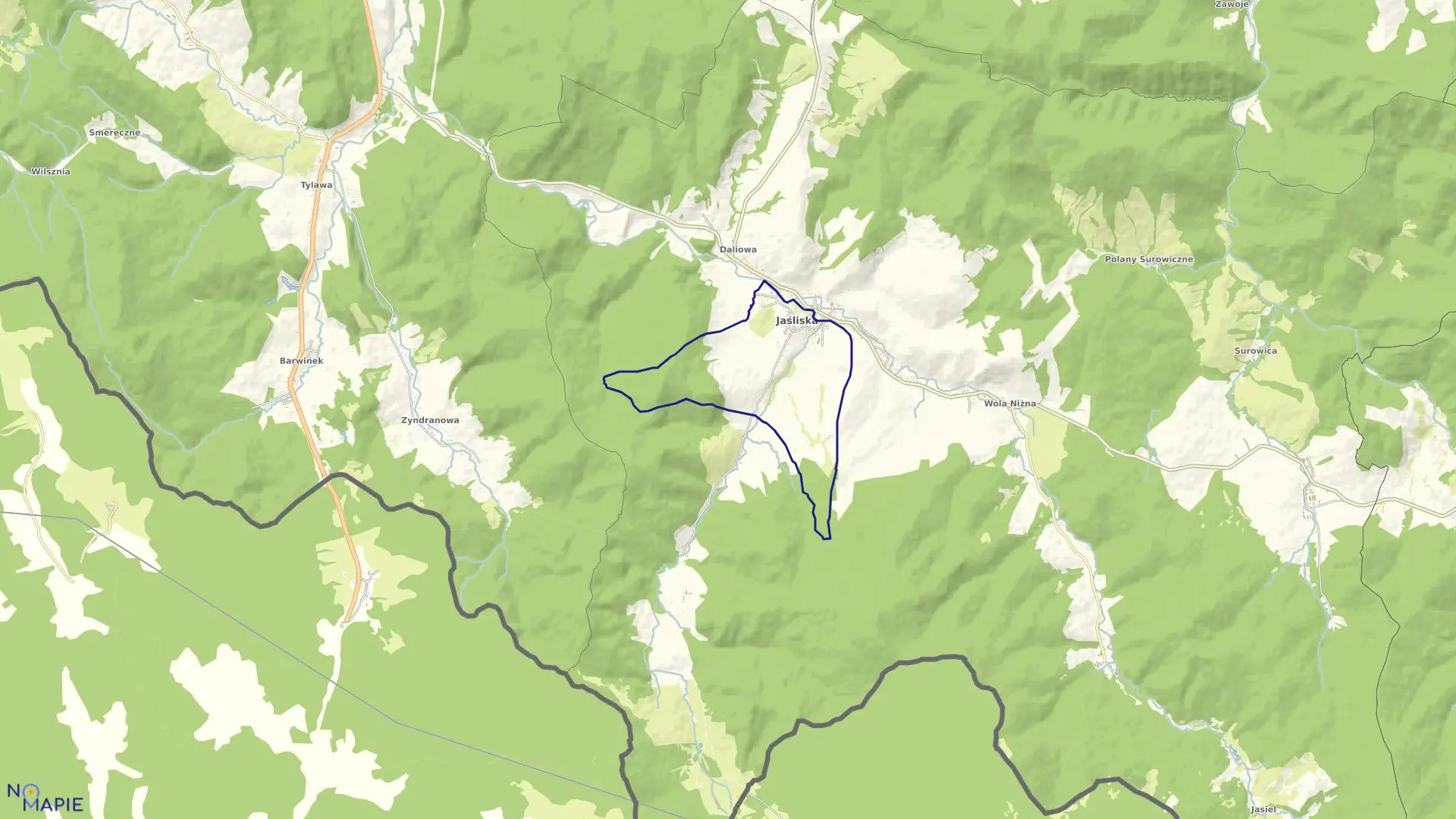 Mapa obrębu Jaśliska w gminie Jaśliska