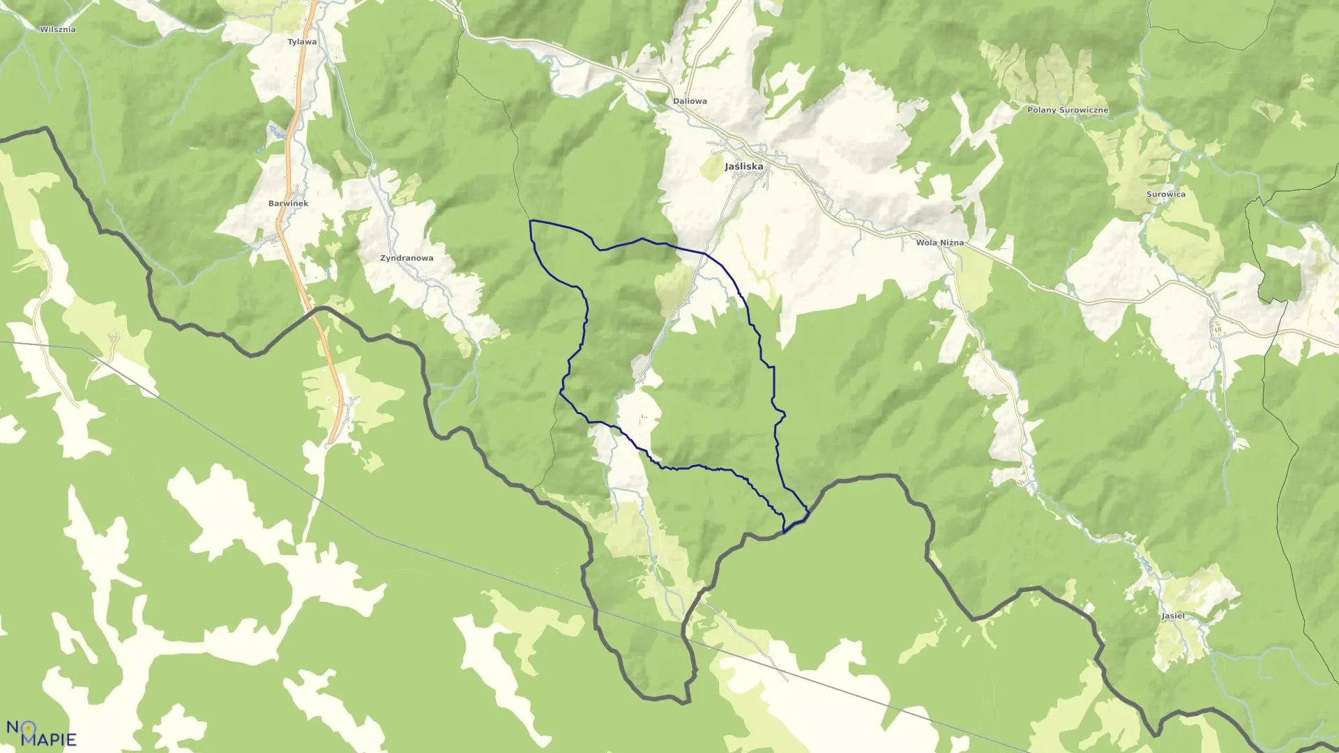 Mapa obrębu Lipowiec w gminie Jaśliska