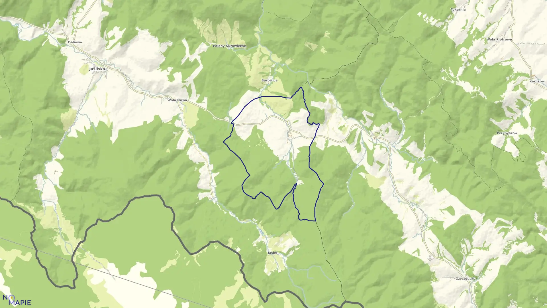 Mapa obrębu Moszczaniec w gminie Jaśliska