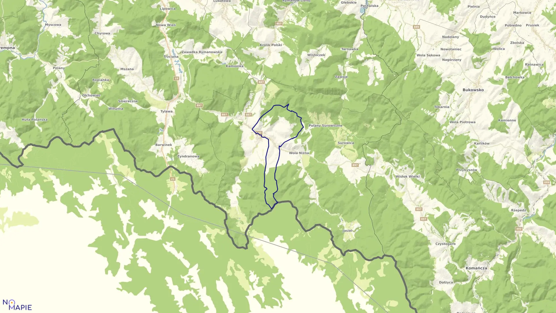 Mapa obrębu Posada Jaśliska w gminie Jaśliska