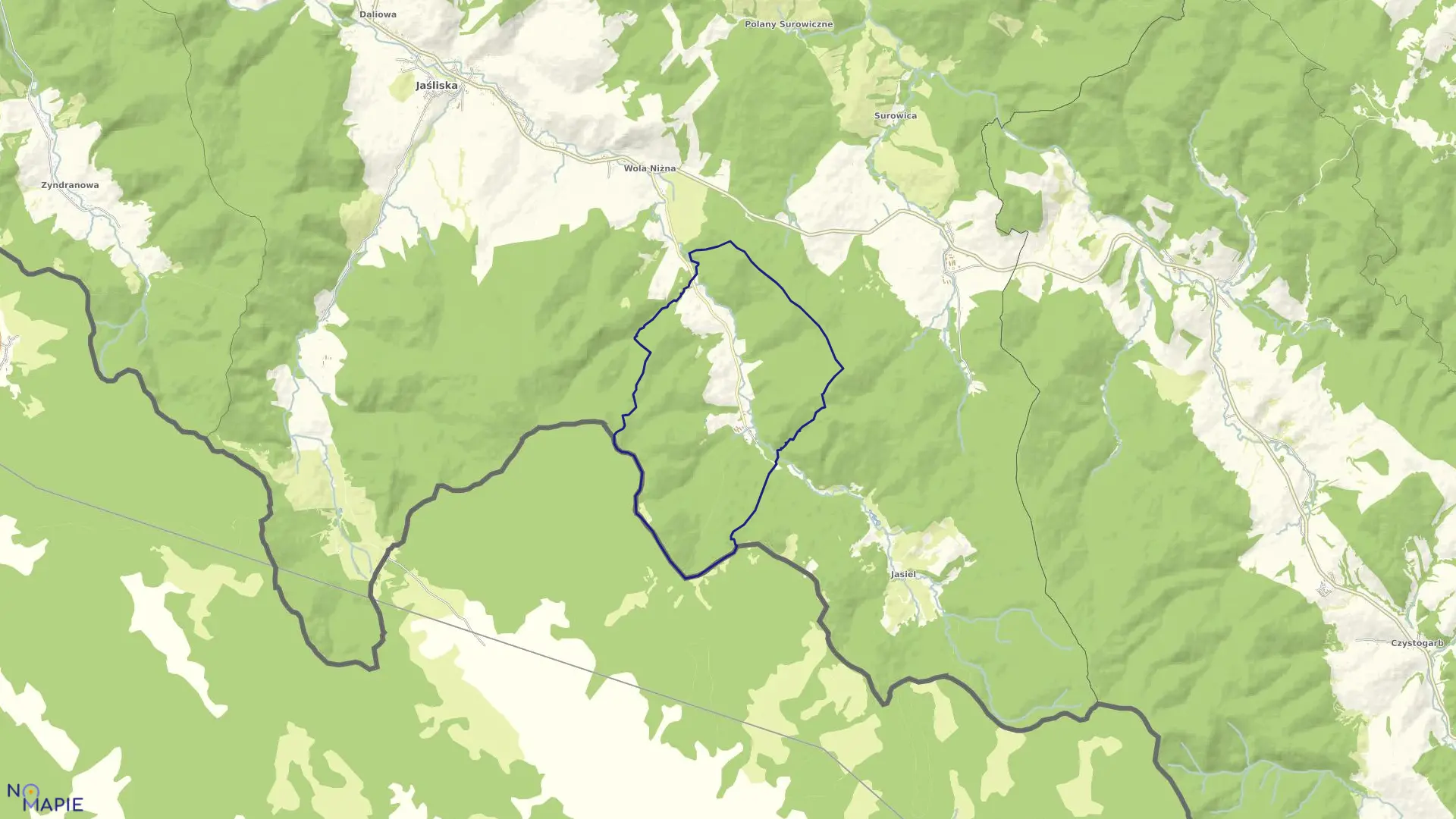 Mapa obrębu Wola Wyżna w gminie Jaśliska